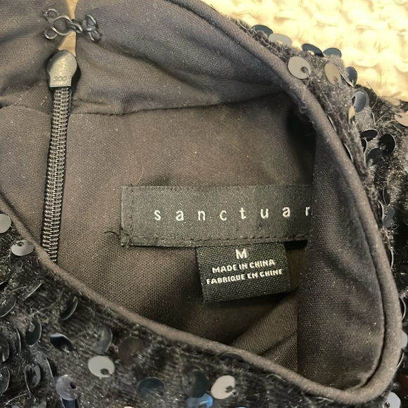 Sanctuary All Nighter Black Sequin Mock Neck Zipper Blouse Top Size M - Picture 4 of 6